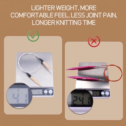 Image of WAZAIGUR 2.16 inch Short Interchangeable Bamboo Circular Knitting Needles Set | 12 Sizes 3-8mm /US 2.5-11, 12 Pairs, 4 Cables, Bamboo Shorties Needles Kits for Knitting Projects - Beginners /Enthusiast, Gift