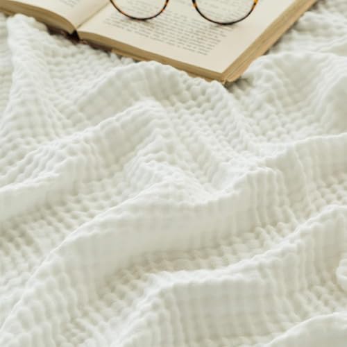 Image of EMME Muslin Blankets for Adults Throw Blanket for Couch Breathable Gauze Soft Lightweight Airy White King 108 inch x 90 inch