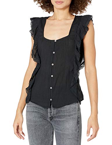 Jessica Simpson Women's Allan Sleeveless Ruffled Button Front Blouse, Black, Large #TOP2