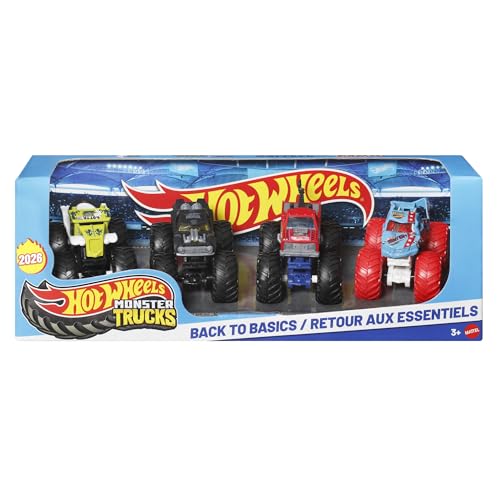 Image of Hot Wheels Monster Trucks, 1:64 Scale Monster Trucks Toy Trucks, Set of 4, Giant Wheels, Favorite Characters and Cool Designs