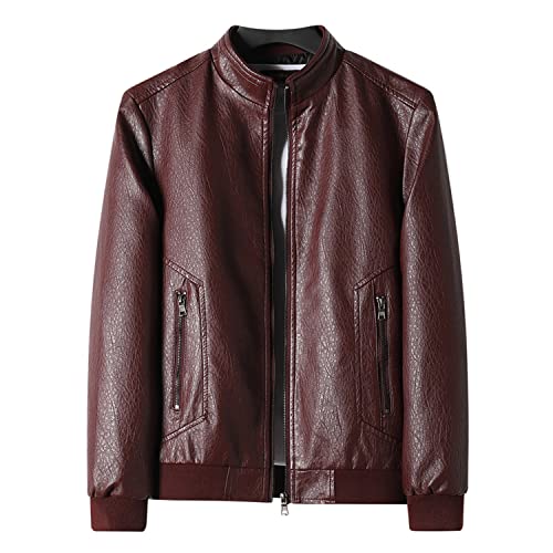 MANBOZIXi Chaqueta de Cuero Hombre Chaqueta de Motociclista, Vino Rojo 7XL