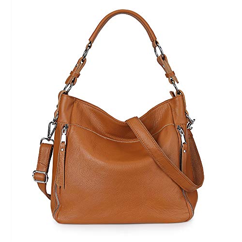 Image of YALUXE Women's Real Leather Shoulder Bags Hobo Handbag Purse Crossbody Bag | Soft Genuine Leather, Convertible, Cross-body Bag, Multiple Pockets, Large Capacity, Medium Size