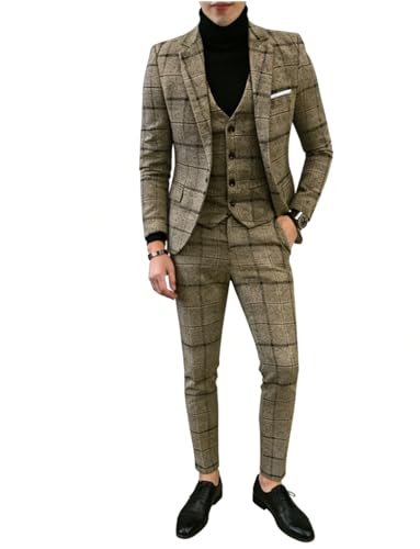 Costume à carreaux mode masculine ensemble veste gilet pantalon ajusté