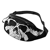 Schwarze Gürteltasche mit Totenkopf-Motiv aus Polyester sorgt dafür, dass die Reißverschlusstasche stabil für lange Zeit ist, nicht wasserdicht und langlebig, leicht zu reinigen, einfach mit Seife und Wasser abwischen.