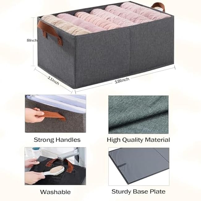 4 Pack Storage Bins, Foldable Storage Baskets for Shelves, Large Fabric Closet Organizers with Handles for Clothing, Toys, Books, Shelves