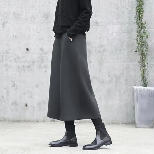 chouyatou Women's Fall Wool Blend Culottes Capri Cropped Pants Elastic High Waist Wide Leg Palazzo Trouser4