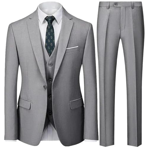 Dndrdhfb Men's Casual Suit 3-Piece Solid Color Single-Breasted Business Suit Jacket Pants Vest4