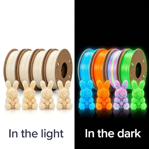 Image of Glow in The Dark Filament PLA, Green, BlueOrange,Yellow,Glow Rainbow, PLA Filament 1.75 mm, Dimensional Accuracy + /- 0.03 mm, 250g X 4 Pack