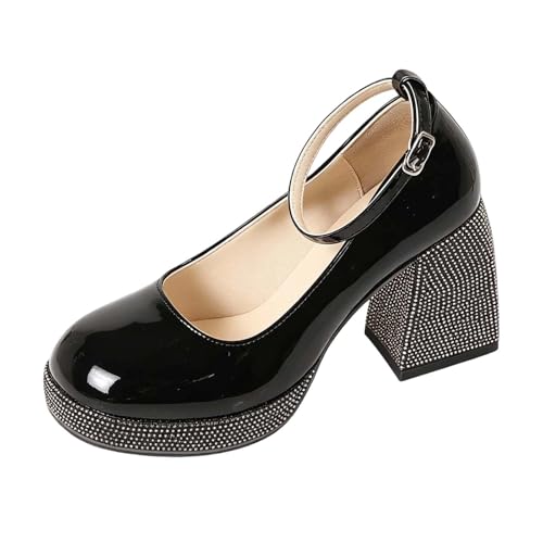 Escarpin noir confort pour femme avec talon bloc et bride cheville Mary Jane