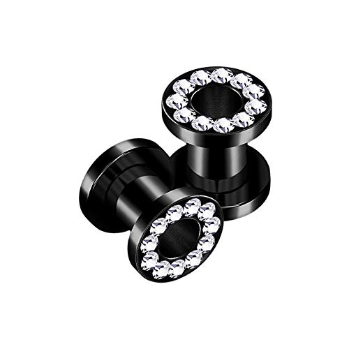 BanaVega Set of 2 Black Crystal Anodised Lobe Piercings, Stainless Steel, Crystal, Steel