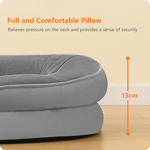 HMTOPE Orthopädisches Hundebett, Hundesofa, Vierseitiges Nackenrolle Kissen, rutschfeste Unterseite Hundekorb, Abnehmbar und Waschbar, Kleine Hunde, Mittelgroße Hunde, 90 x 71 x 15 cm, Mittelgrau