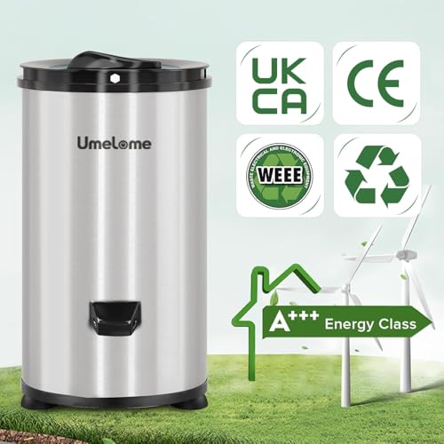 Spin Dryer 6kg by Umelome, Energy&Power Saving Spinner 2800 RPM Clothes Dryer, Energy Efficiency Class: A+++, Gravity Drain dryer, Silvery [Energy Class A+++]