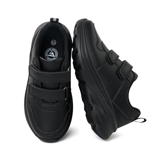 JABASIC Kids Double Hook and Loop School Uniform Sneakers Non-Slip Comfort Shoes for Boys Girls (2,Black)
