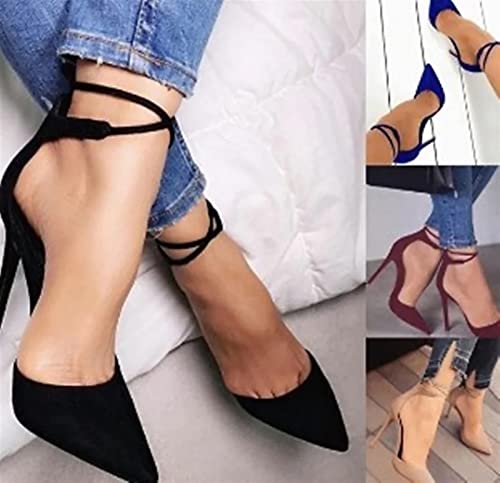 Fashion Women's High Heel Pointed Fine Heel Hollow Rivets Low-top Solid Color Ankle Strap Dress Sandals Casual Evening Shoes (Color : Green, Size : 5)2