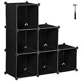 SONGMICS Armario modular, Plástico modular, Almacenamiento de 6 cubos, Zapatero, para ropa de niños, Juguetes, Mazo, 93 x 31 x 93 cm, Negro LPC112