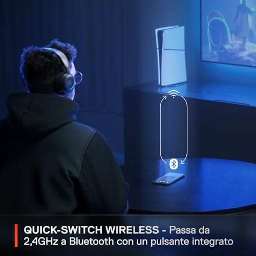 Arctis Nova 5 - Cuffie gaming wireless multi-sistema - Driver magnetici al neodimio - 100+ preset audio - Batteria 60 HR - 2,4GHz o BT - Microfono ClearCast Gen2.X - PC, PS5, Cellulare - Cuffia gaming - Immagine 4