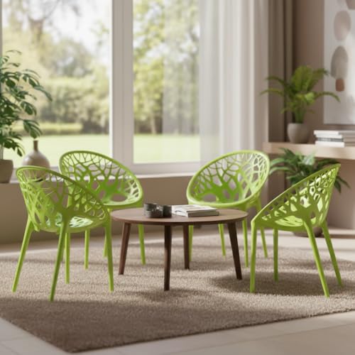 Image of SkyGlamour Neelkamal Crystal Round Plastic Chair for Living Room, Garden, Balcony, Patio Durable Indoor & Outdoor |Plastic Chairs Set of 4; Colour: Lime Green
