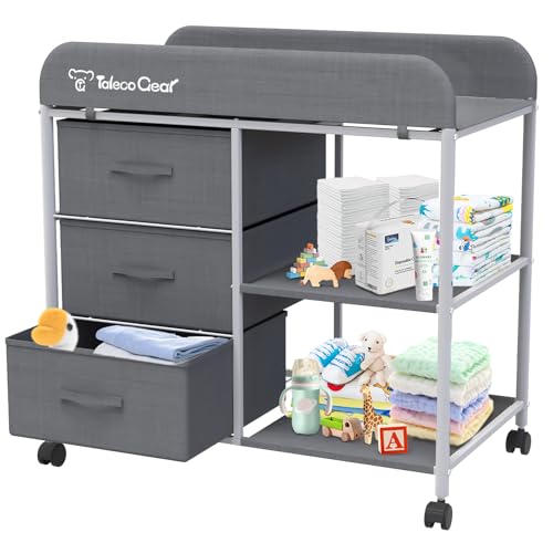 Image of TALECO Gear Portable Changing Table with Storage, Diaper Changing Station, Waterproof Pad, 3 Storage Baskets, Mobile Nursery Organizer for Newborn Essentials