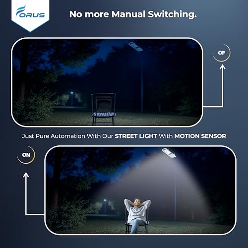 Image of Forus 20W LED Street Light with Motion Sensor - Auto On /Off, Day-Night, 15ft Detection Waterproof Outdoor 20 Watt Lamp for Road, Parking Lot, Industrial Area, Aluminium 4-Year Warranty Cool White -1PC