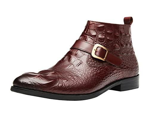 Santimon Mens Chelsea Boots Dress Casual Zipper Buckles Genuine Leather Alligator Patent Ankle Boots for Men Fashion Prom Wedding Party Cowboy Tuexdo Western Boots