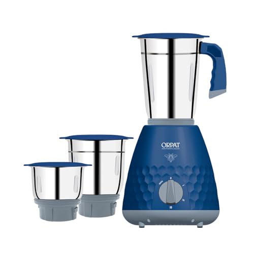 Image of Orpat Mixer Grinder Kitchen Hive 650W | Overload Prevention Mechanism | 3 Jars | Hygienic Stainless Steel Blades with hard chrome plating (Dark Blue)