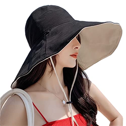 Chapéu de sol feminino dobrável reversível com proteção solar UV à prova de vento aba larga boné de