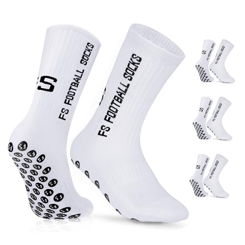 Gohanny Fußballsocken 3 Paar Rutschfeste Fußball Socken, Größen 39-46, Fussball Socken für Damen & Herren - Anti-Rutsch Grip Fußball Socken- Sportsocken Atmungsaktiv, Weiß