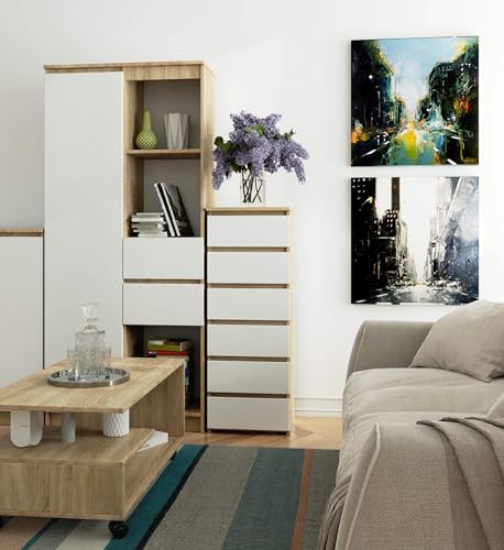 AKORD Kommode CL6 40 cm | 6 Schubladen | Schrank | für das Wohnzimmer | für das Schlafzimmer | B40 x H109 x T35 cm | Gewicht 25,5 kg | Sonoma Eiche/Weiß – Bild 3