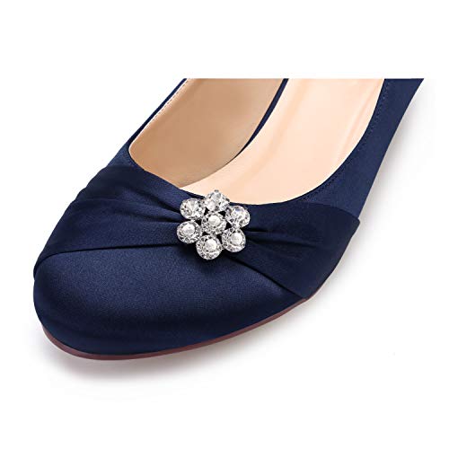 Image of ERIJUNOR Women Closed Toe Comfort Kitten Heels Rhinestones Satin Wedding Evening Dress Shoes