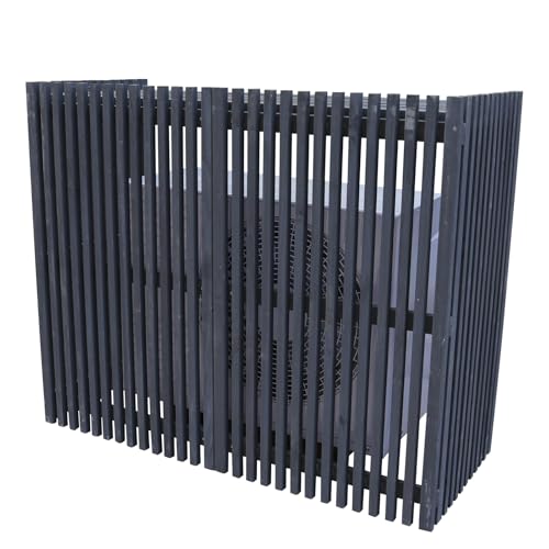 OAFNLWU エアコン室外機カバー 木製 日よけ 目隠し 省エネ対応 ベランダ・庭用 室外機保護カバー 縦格子デザイン 排熱効果 通気性良い エアコンフラワースタンド ガーデニング 庭 ベランダ 簡単設置 組立品 (黒)