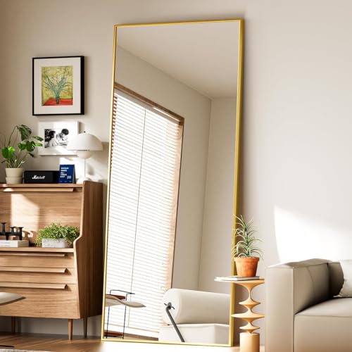 Koonmi 65"x24" Floor Mirror Full Length, Bedroom Floor Body Mirror with Stand, Large Gold Mirror, Leaning, Standing or Hanging Horizontally/Vertically