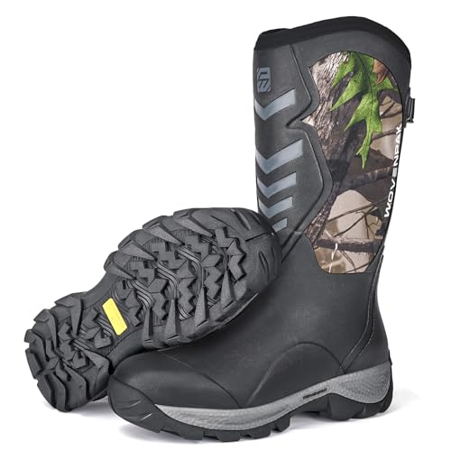 WOVENPAK Rubber Boots for Men, Hunting Boots 6mm Neoprene Insulated Mud Boots for Men with Steel Shank, Mens Rubber Boots Waterproof Boots for Men, Anti Slip Work Boots Outdoor Mud Boots, Size 8