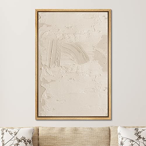 Signford Framed Canvas Print Wall Art Rustic Tan Paint Stroke Landscape Abstract Shapes Illustrations Modern Art Decorative Boho Relax/Zen Nordic For Living Room, Bedroom, Office - 24"X36" Natural #TOP1