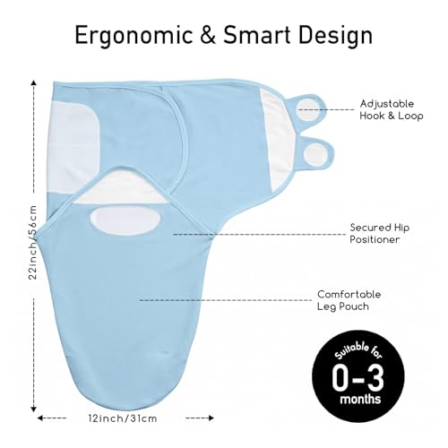 Image of GLLQUEN BABY Newborn Swaddles with Zipper, 0-3 Months, Adjustable Hook&Loop | 3-Pack, Baby Boy Swaddles Organic Cotton Womb-Like Nursery Swaddling Blanket reduces startle reflex, Soft & Skin-Friendly