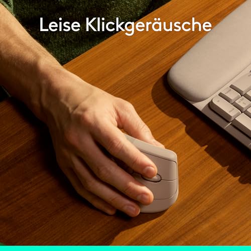 Logitech Lift Vertikale Ergonomische Maus, Kabellos, Bluetooth oder Logi Bolt USB-Empfänger, Leise Klicks, 4 Tasten, Kompatibel mit Windows/macOS/iPadOS, Laptop, PC - Sand