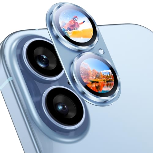 Image of Uyiton Compatible with iPhone 17 Camera Lens Protector - [Not Easy to Break][Strong Adsorption][Case-Friendly] Metal Tempered Glass Rear Camera Screen Cover - Mist Blue