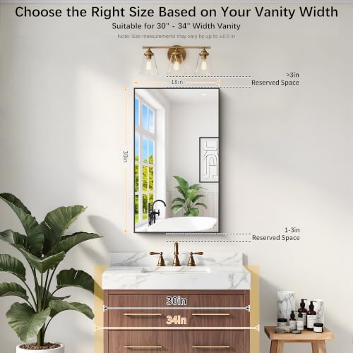 Image of DESBING 18 inch x 30 inch Bathroom Mirror, Black Metal Frame Wall Mirror