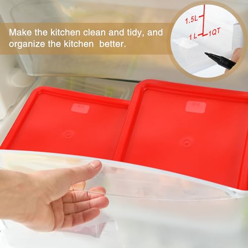 Image of Suclain 2 Pcs Square Food Storage Container Polycarbonate Clear Food Container with Lid Commercial Rice Storage with Graduations for Commercial Kitchen(2 Qt,4 Qt,Red)