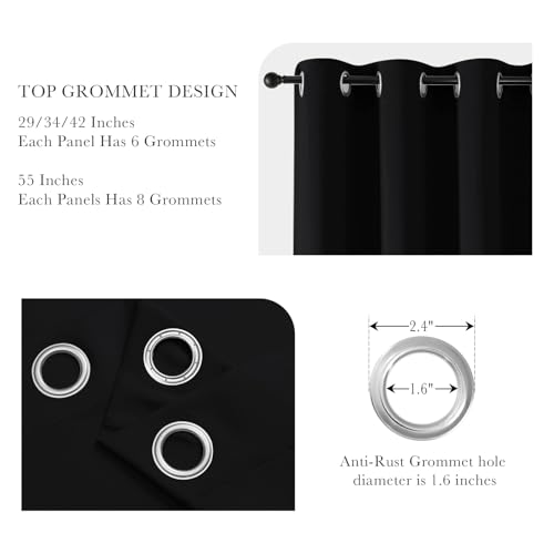 Image of PONY DANCE Kitchen Curtains 24 inch Length - Blackout Camper Curtains for Travel Trailers, Set of 2 Panels Tiers, Short Small Window Drapes for Bathroom & Basement, Ideal for RV Camper, Black