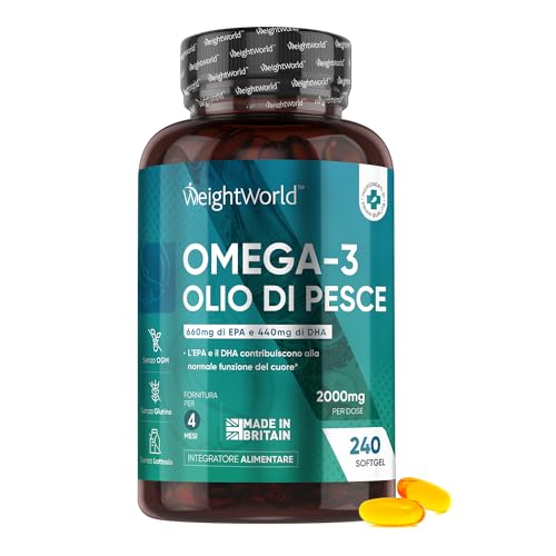 Omega 3 - Olio di Pesce 2000mg ad Alto Dosaggio - Omega 3 Olio di Pesce con 660mg EPA e 440mg DHA - Fonte di Acidi Grassi Essenziali EPA DHA - Olio di Pesce Omega 3 Capsule - Integratore Omega 3