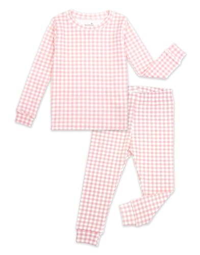 moimoln Cotton Modal Baby Toddler Pajamas Snug fit Pjs Daily Long Gingham Check Pink 8