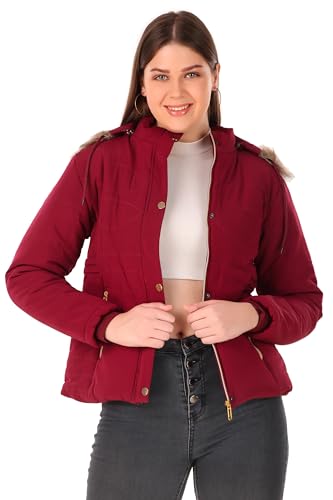 Image of Brazo Women's and Girls Puffer Regular Fit Bomber Jacket For Winter Wear | Hooded Neck | Full Sleeve | Zipper | Casual Jacket For Woman & Girl | Western Stylish Jacket For Women