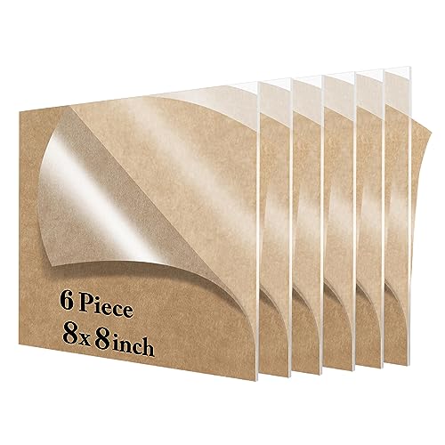 Image of Lesnlok 8 x 8 Acrylic Sheet 1 /8 Thick 3mm 6 Pieces Plexiglass Sheet,for Sign,Craft,Photo Frame, DIY Display Projects (6, 8 x 8 x 1 /8)