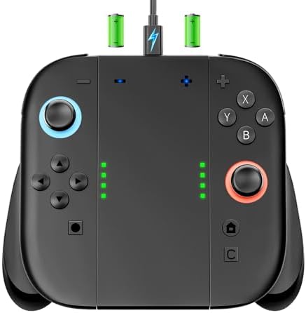 Switch 2 JoyCon Charging Grip Built-in 2000mAh Rechargeable Battery, Ergonomic Controller Charger Handle for Nintendo Switch 2 JoyCon 2, Magnetic Joy-Cons 2 Holder Grips for Playing While Charging