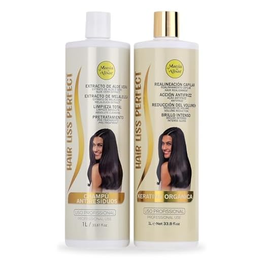 Keratina Alisado Brasileño Kit Keratina Orgánica Brasileña para Alisar el Cabello Efecto Inmediato Hair Liss Perfect contiene un frasco de Champú Antirresiduos y un frasco de Keratina 2 x 1000 ml
