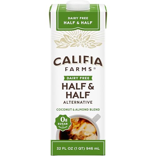 Califia Farms - Unsweetened Better Half, Half and Half Substitute, 32 Oz, Almond Milk, Coconut Cream, Coffee Creamer, Keto, Shelf Stable, Dairy Free, Plant Based, Vegan