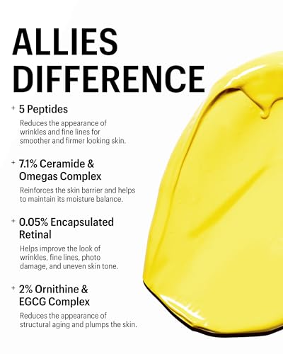 Allies of Skin Retinal 0.05% Peptides Repair Night Cream Travel Size | 7% Ceramides & Omegas Complex Boost Hydration | Daily Treatment for Wrinkles, Fine Lines and Uneven Tone | 0.4 fl oz.