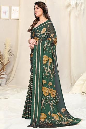 Image of MIRCHI FASHION Women Sari Georgette Plain | Breathable Lightweight Solid Color Saree for Office and Regular Wear with Blouse Piece