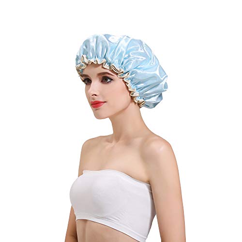 Shower Cap, Double Waterproof Layers Bath Shower Hat,Trendy Fashion Design EVA Bathing Shower Caps for Women (blue)