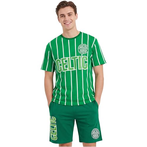 Get Trend Celtic FC Mens Pyjama Set M-3XL Short Cotton Pj Bottoms & Soft Comfy T-Shirt Football Loungewear Mens Gifts (Celtic Green L)